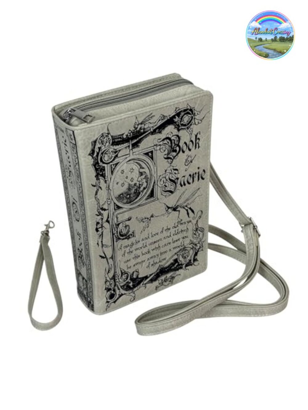 Novelty Book Crossbody Bag Textured Vinyl Compact Zippered Adjustable Strap